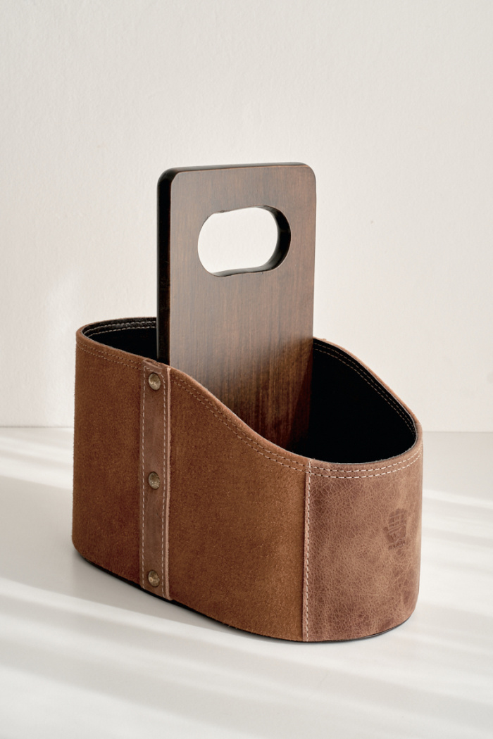 Tan Leather and Wood Car Matera