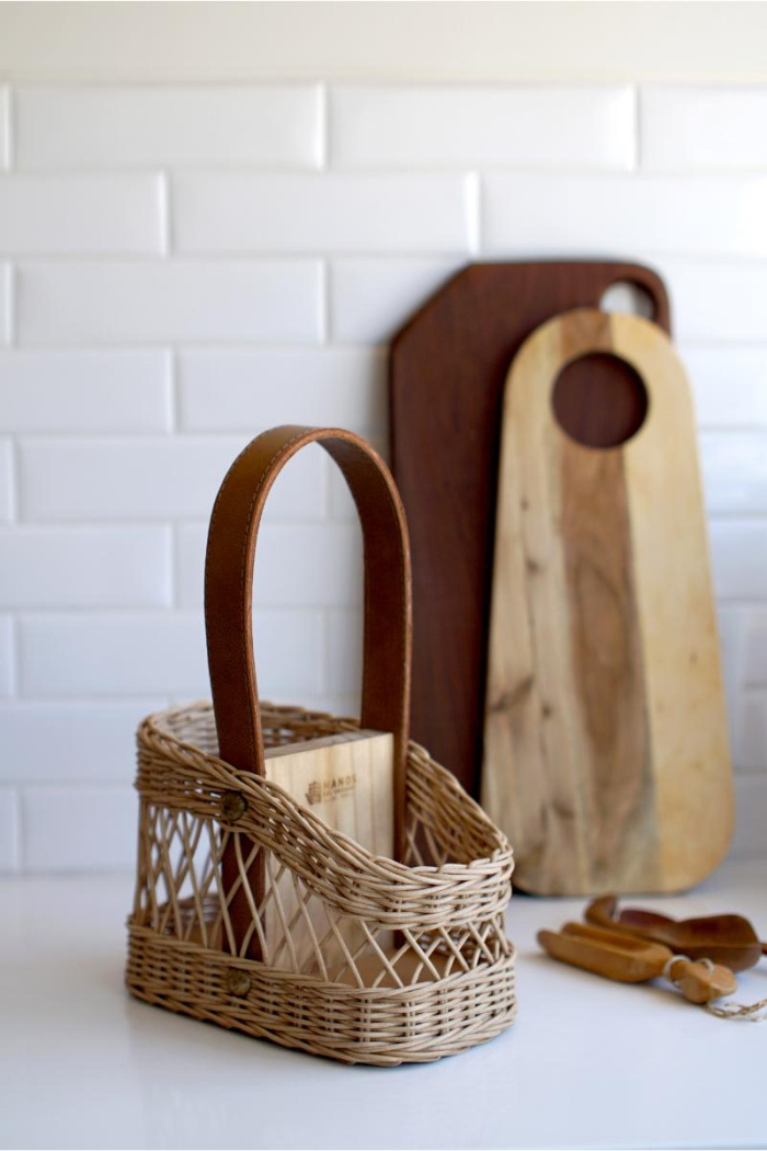 Rattan and Leather Fretwork Woven Matera