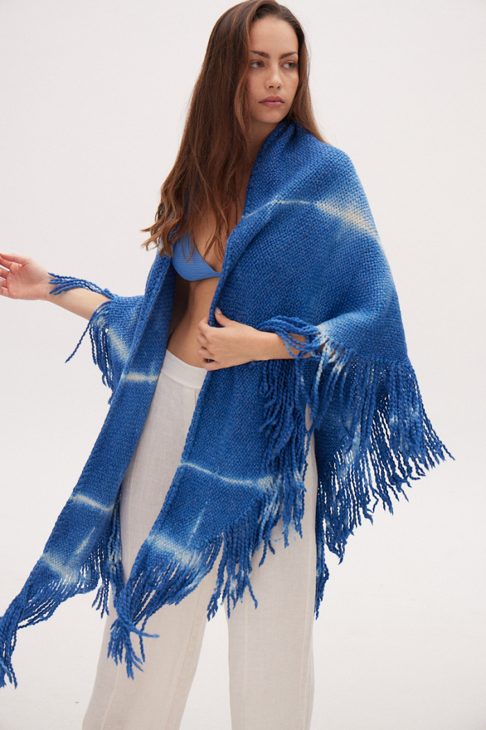 Fringed Wrap Tie-Dye in Blue 