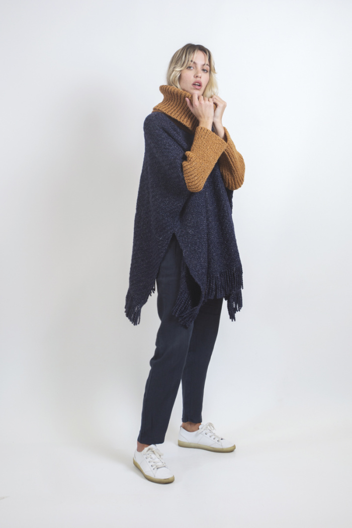 Poncho Salteño in Blue with Ocher