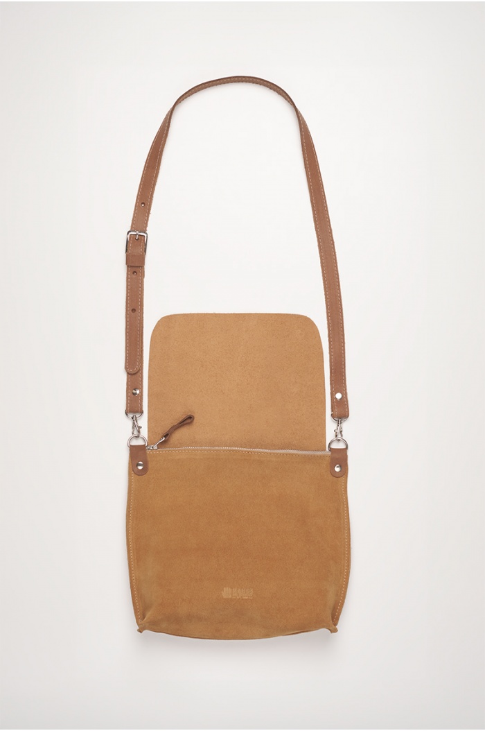 Abeto Handbag with Flap in Suede Brown
