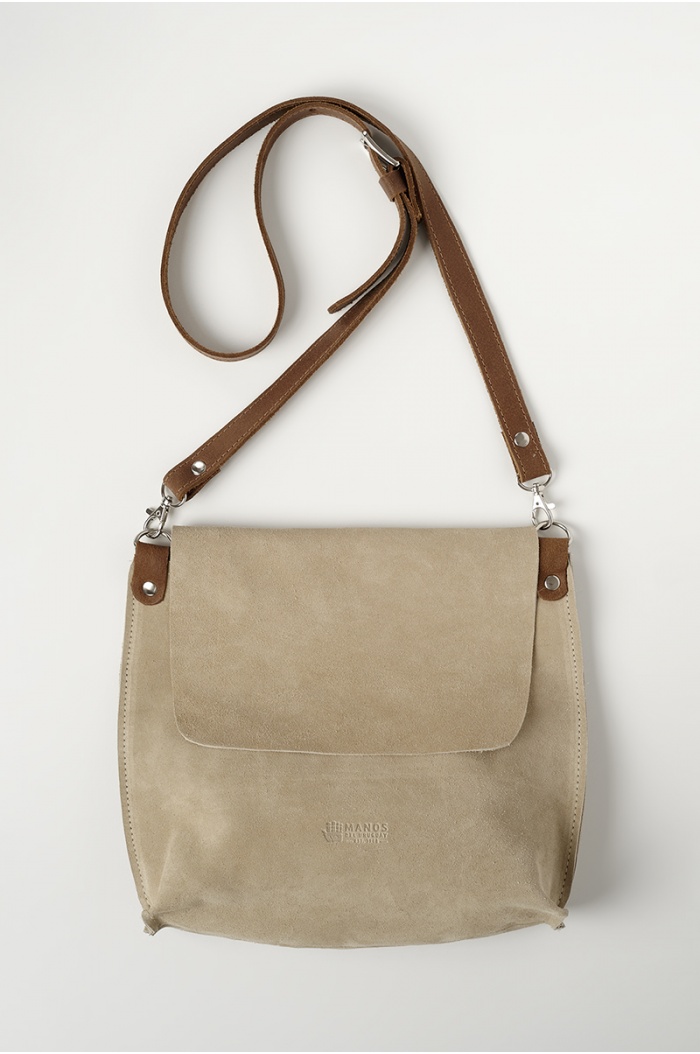 Abeto Handbag with Flap in Off-white Suede