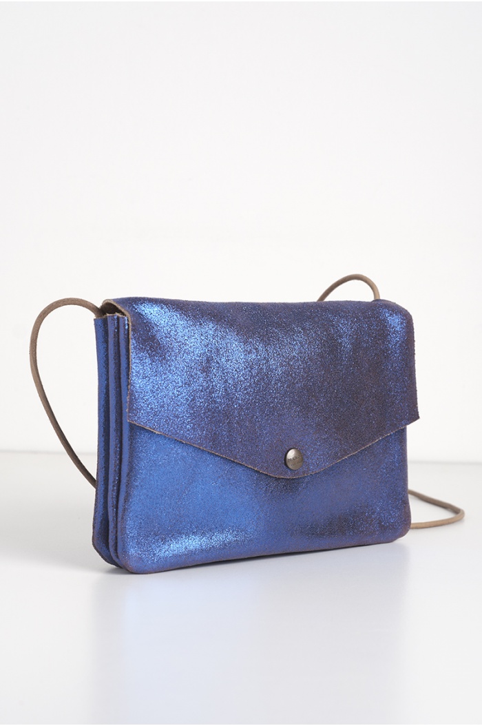 Laminated Leather Pouch in Blue