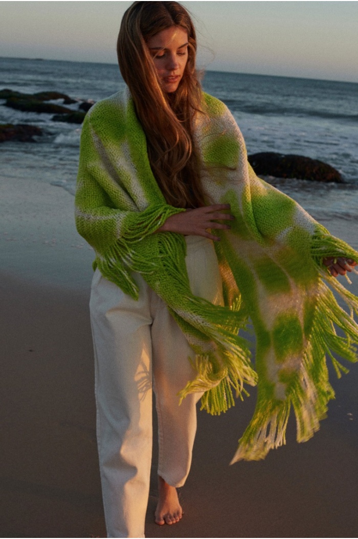 Couture Fringed Wrap In Lime Green