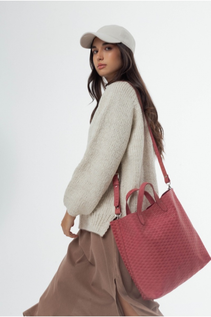 Cerezo Leather Tote in Pink