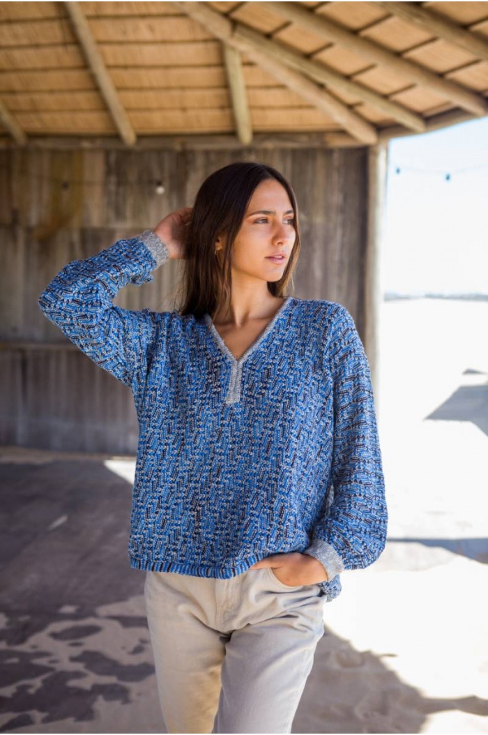 Nimes Sweater in Blue and White