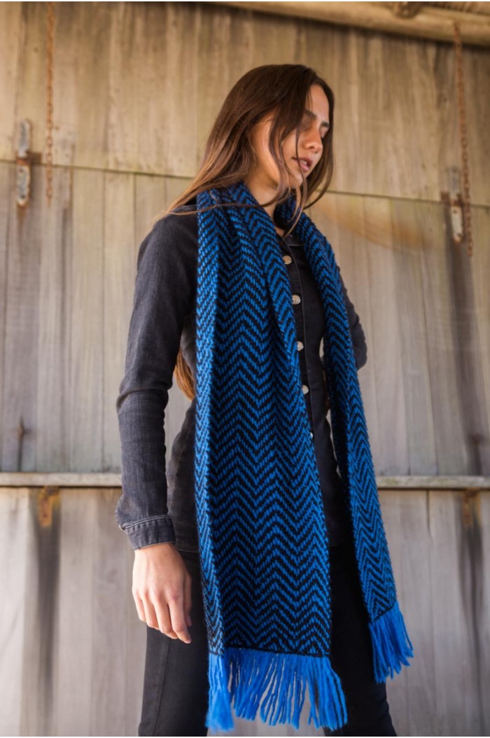 Espiga Long Scarf in Blue and Black