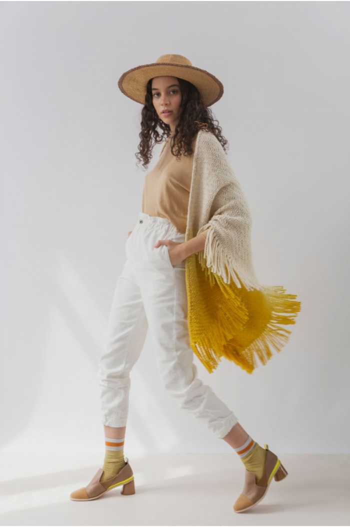 Huella Gradient Fringed Wrap in Yellow