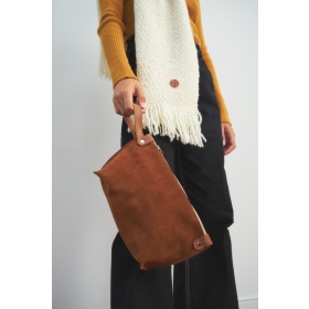 Abeto Suede Leather Clutch Bag with Zipper in Light Brown